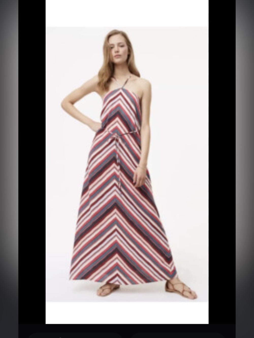 Loft Chevron Striped Halter Maxi Dress . Viscose and Linen